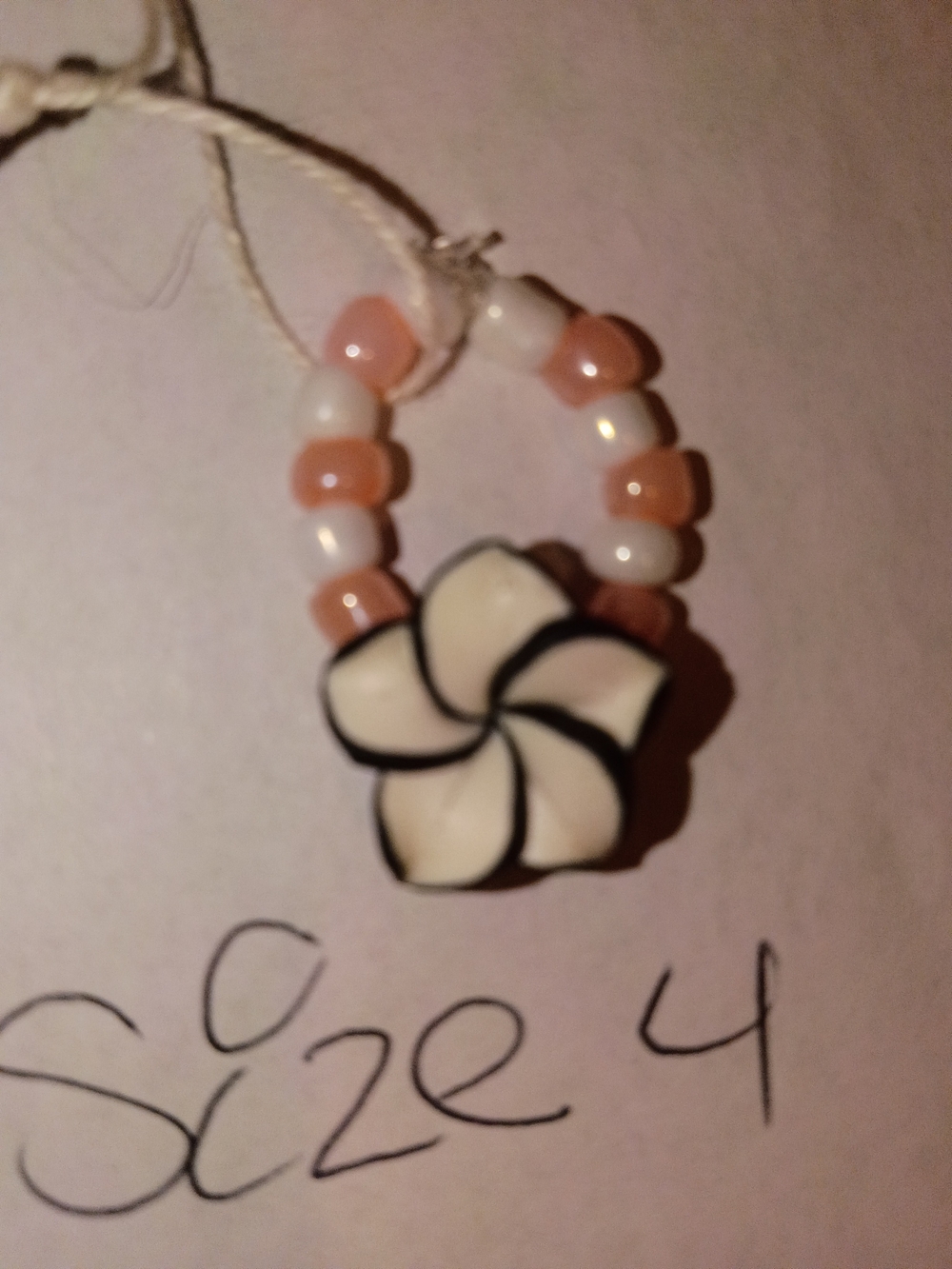 Handmade White Flower Bead Ring with Pink and White Accents